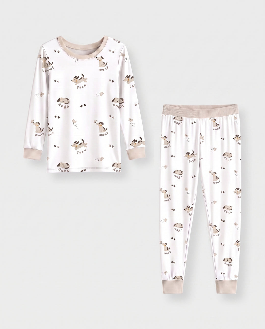 Puppy Farm Words Bamboo Two Piece Long Sleeve Pajama Set