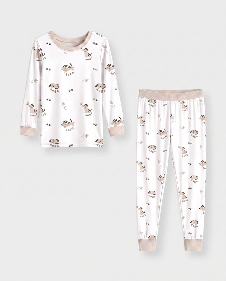 Puppy Farm Words Bamboo Two Piece Long Sleeve Pajama Set