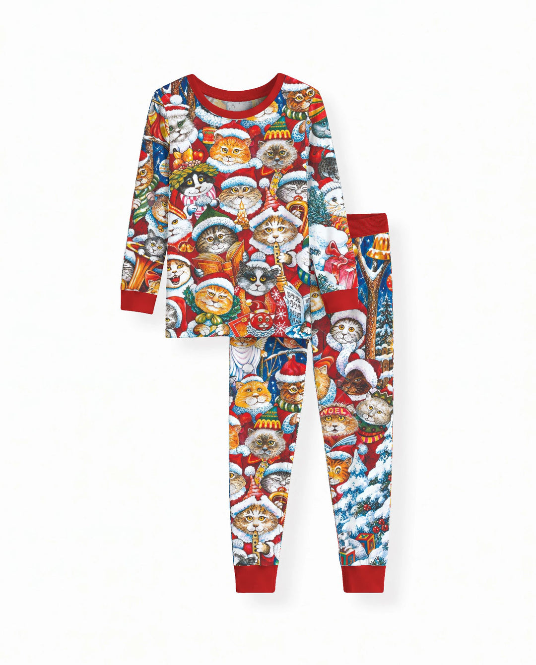 Cat Wears Noel Hat Bamboo Two Piece Long Sleeve Pajama Set