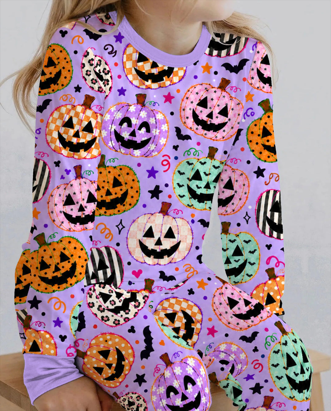 Patchwork Jack O’ Lantern Party Bamboo Two Piece Long Sleeve Pajama Set