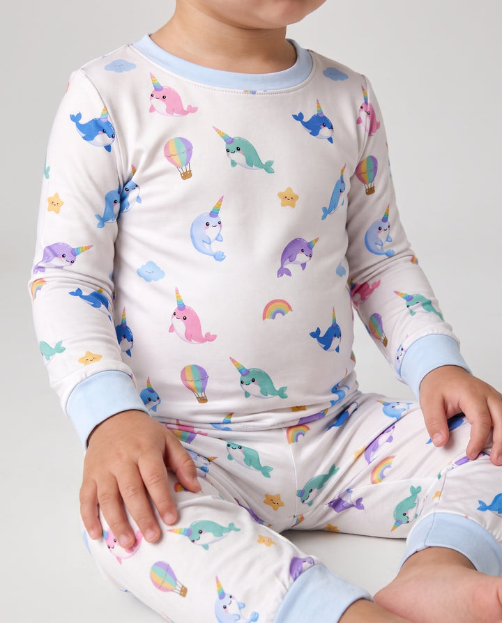 Rainbow Narwhal Dreams Bamboo Two Piece Long Sleeve Pajama Set