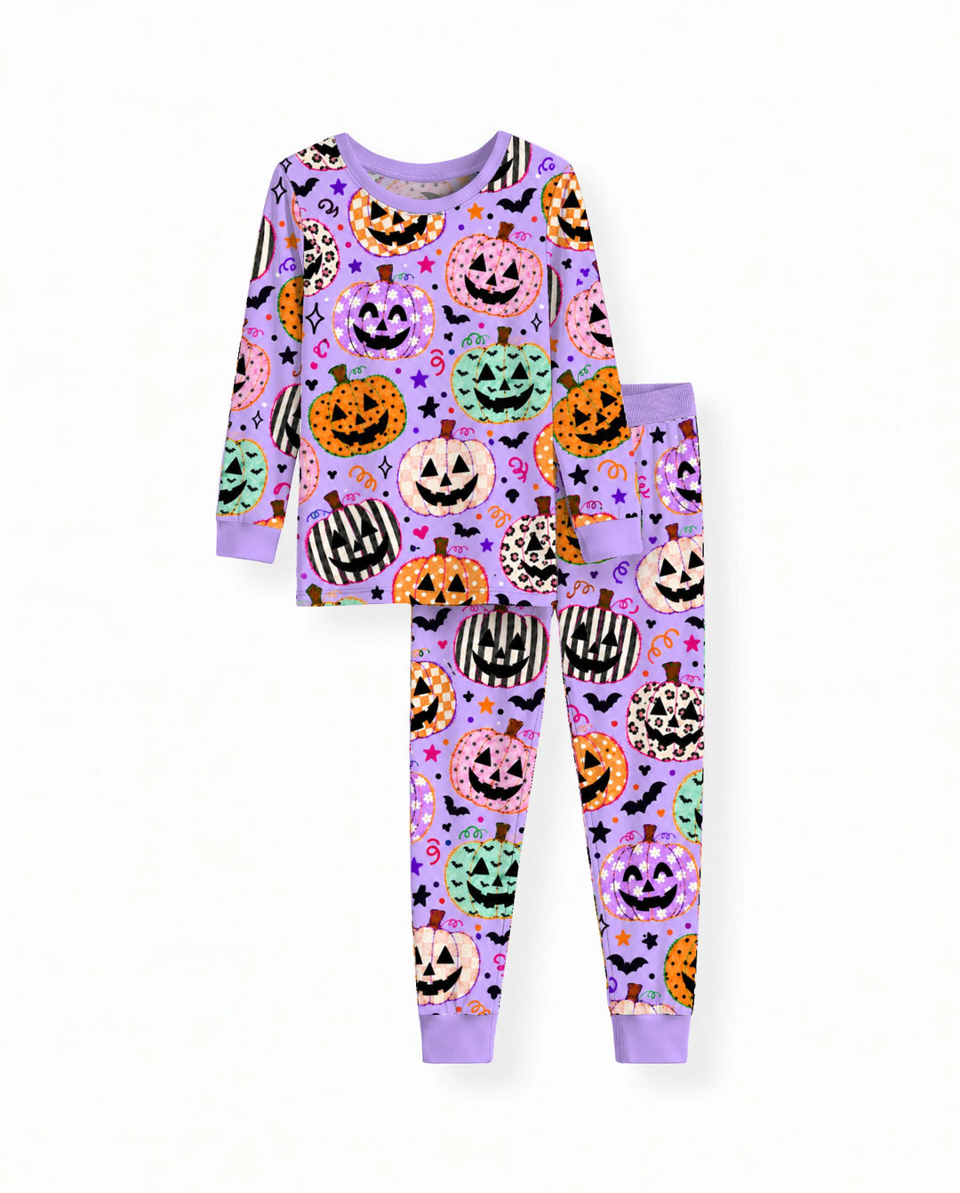 Patchwork Jack O’ Lantern Party Bamboo Two Piece Long Sleeve Pajama Set