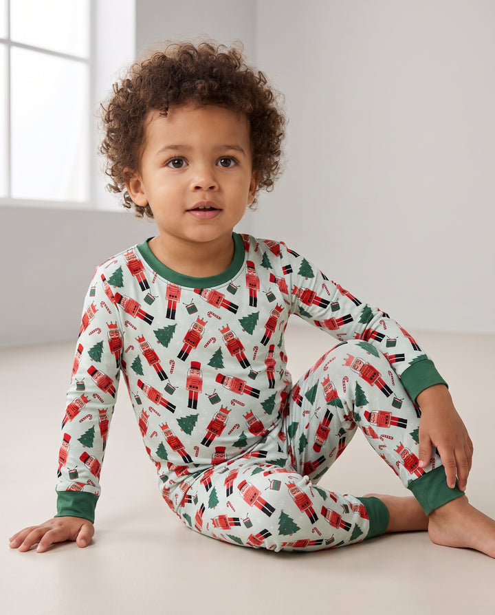 Green Nutcracker Holiday March Bamboo Two Piece Long Sleeve Pajama Set