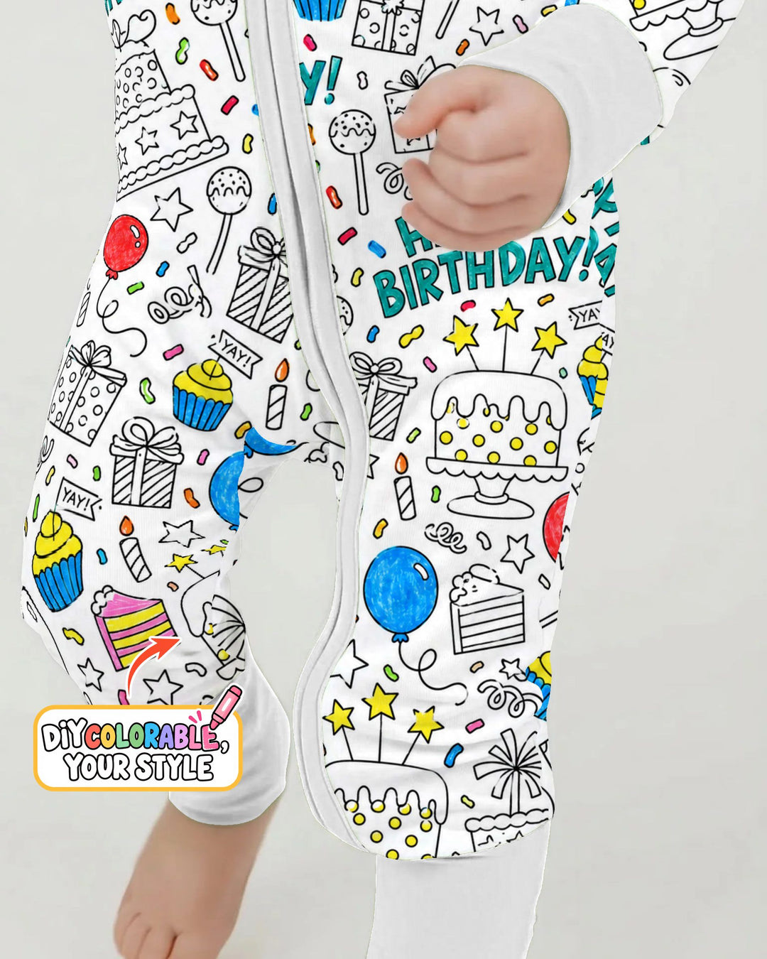 Happy Birthday Celebration Doodles Colorable Bamboo Convertible Zippy
