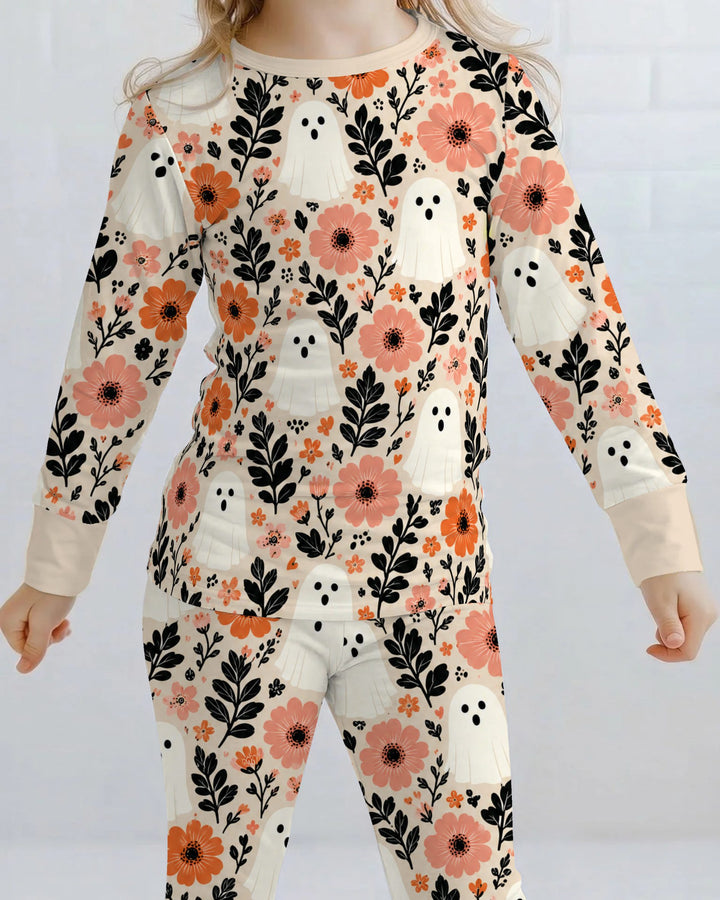 Spooky Ghost Floral Garden Bamboo Two Piece Long Sleeve Pajama Set