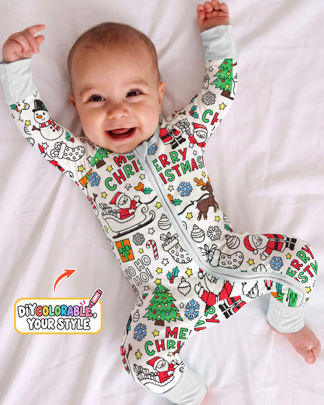Merry Christmas Doodle Party Colorable Bamboo Convertible Zippy