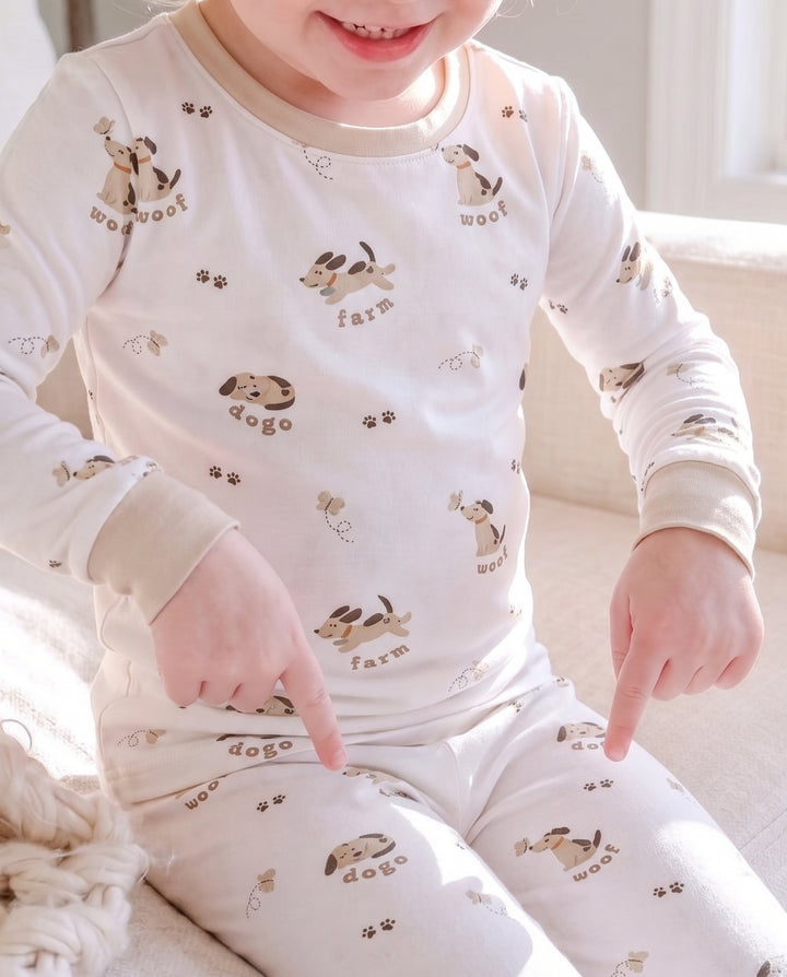 Puppy Farm Words Bamboo Two Piece Long Sleeve Pajama Set