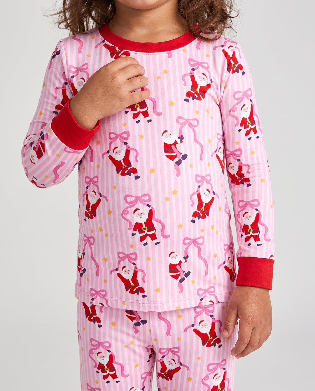 Santa Ribbon Wishes Bamboo Two Piece Long Sleeve Pajama Set