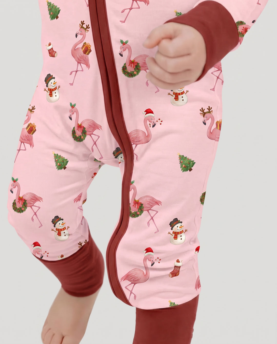 Candy Floss Flamingo Christmas Cheer Bamboo Convertible Zipper Romper