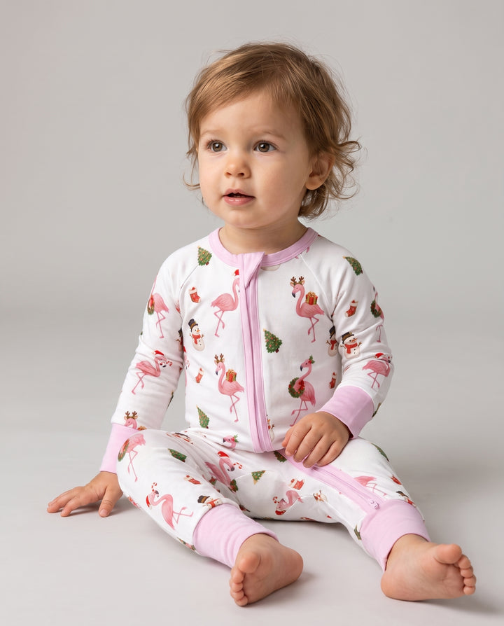 Flamingo Christmas Cheer Bamboo Convertible Zipper Romper