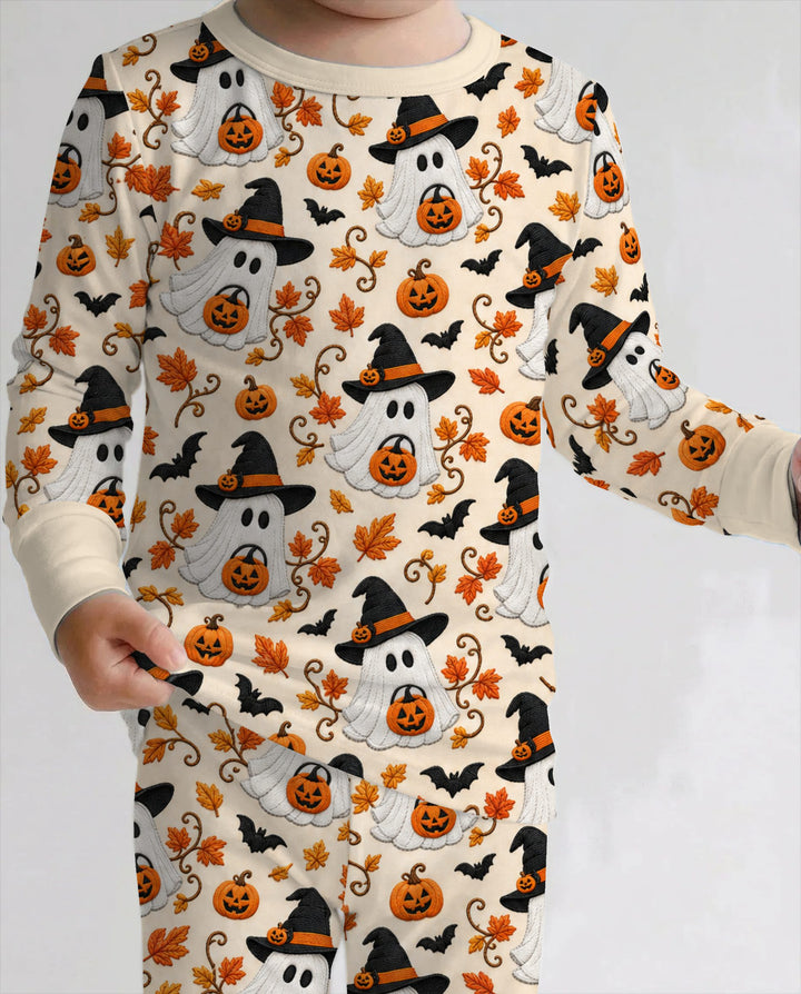 Witchy Ghost Pumpkin Autumn Bamboo Two Piece Long Sleeve Pajama Set