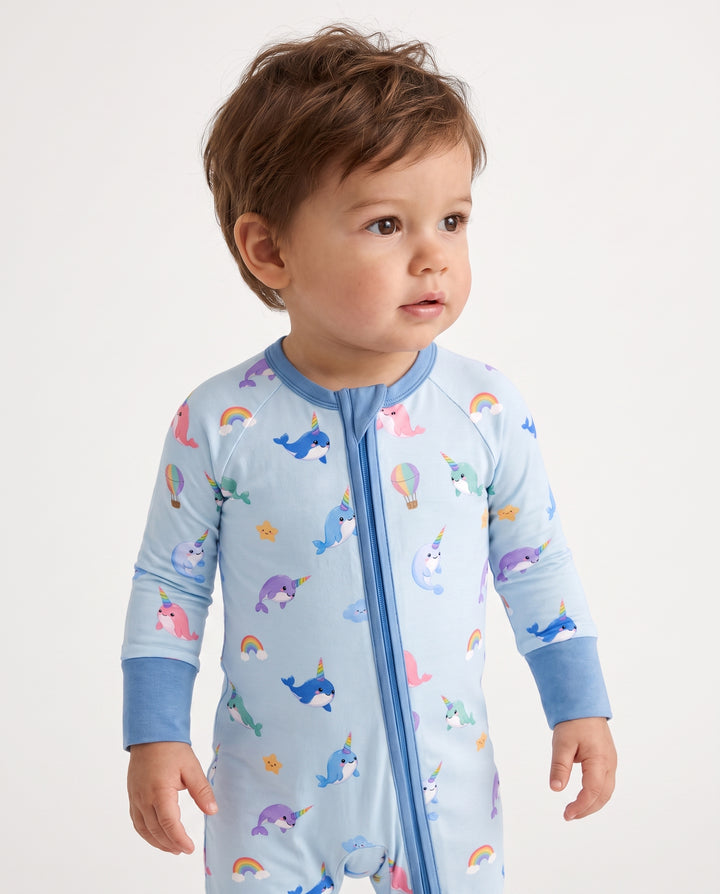 Soft Breeze Narwhal Dreams Bamboo Convertible Zipper Romper
