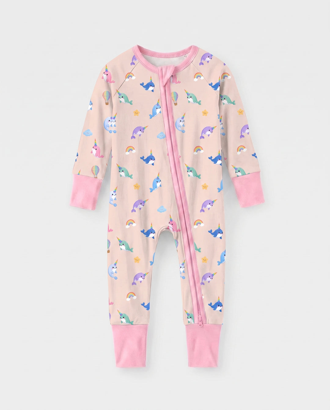 Blush Petal Narwhal Dreams Bamboo Convertible Zipper Romper