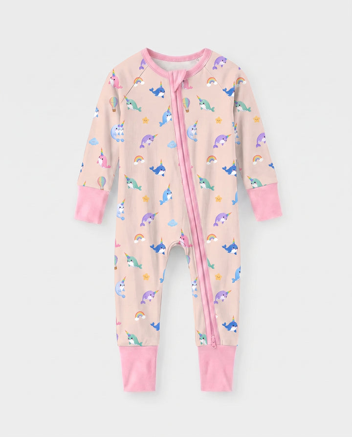 Blush Petal Narwhal Dreams Bamboo Convertible Zipper Romper