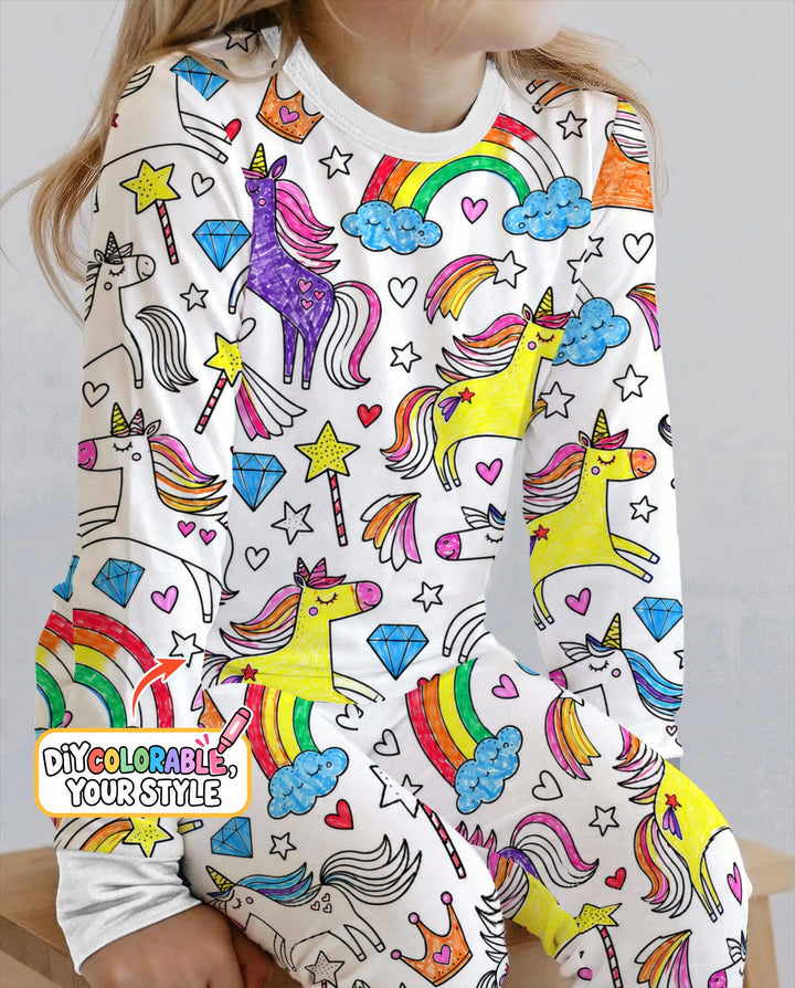 Rainbow Unicorn Magic Doodles Colorable Bamboo Two Piece Long Sleeve Pajama Set