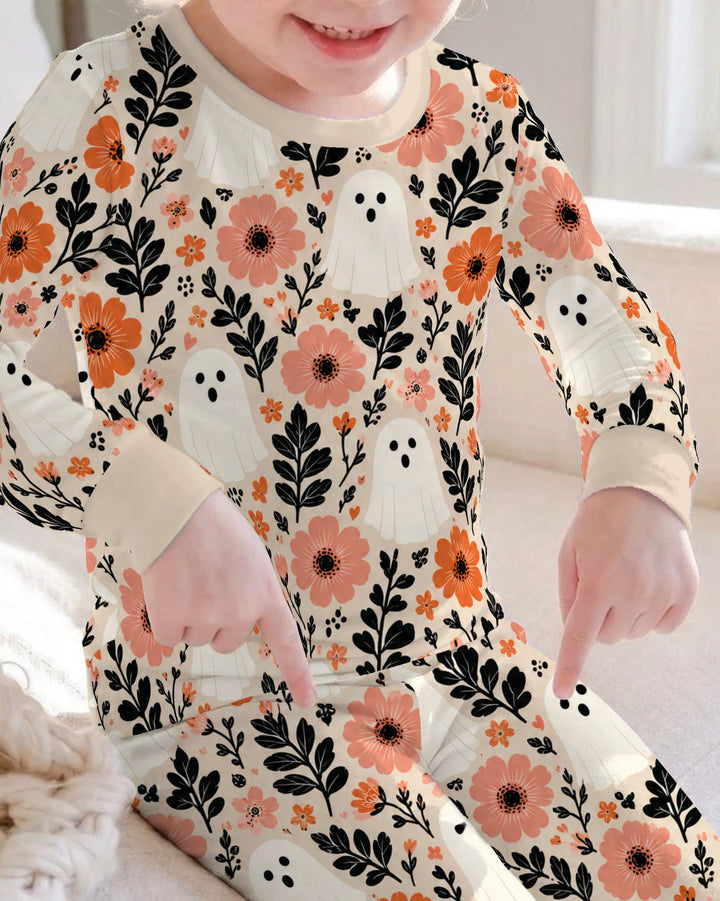 Spooky Ghost Floral Garden Bamboo Two Piece Long Sleeve Pajama Set