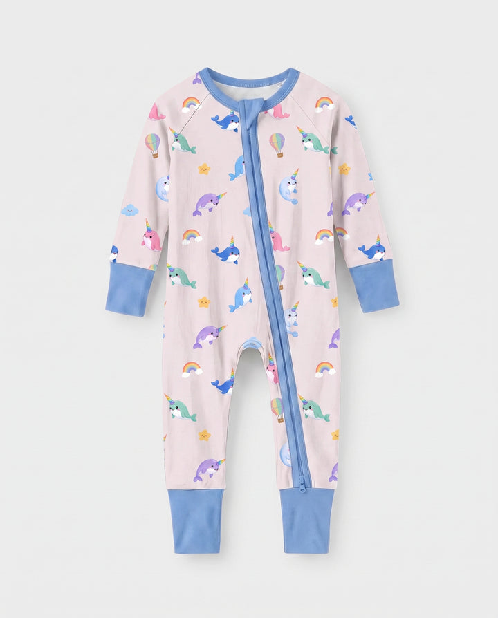 Stardust Cream Narwhal Dreams Bamboo Convertible Zipper Romper