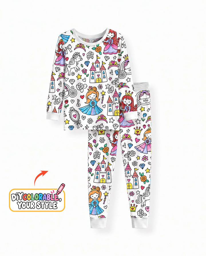 Princess Fairytale Kingdom Colorable Bamboo Two Piece Long Sleeve Pajama Set