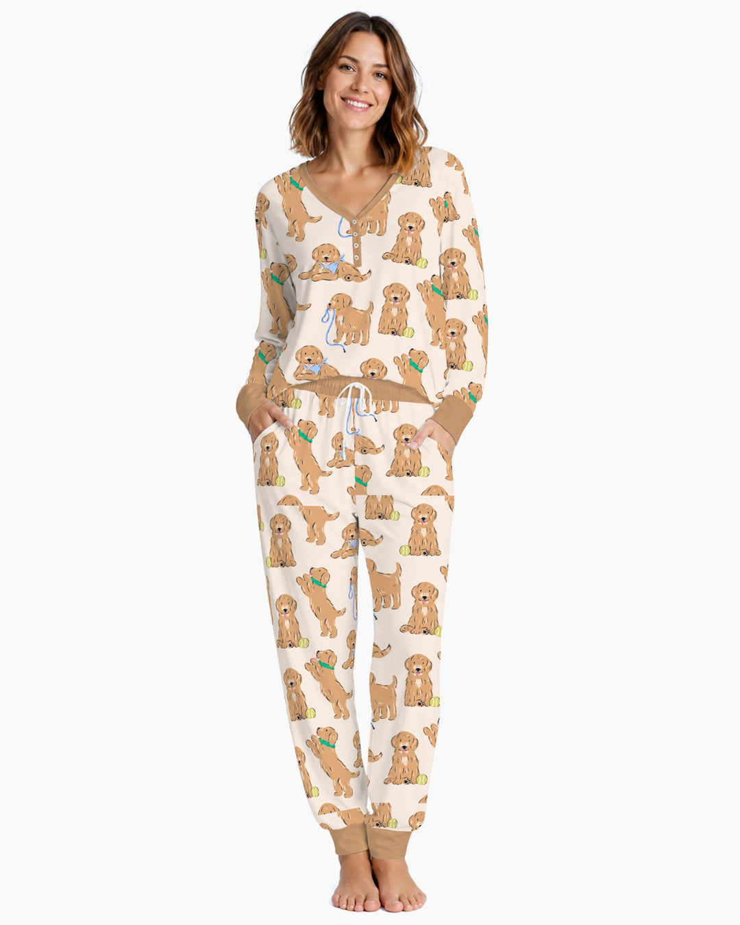 Golden Puppy Playtime Bamboo Women Pajama Set