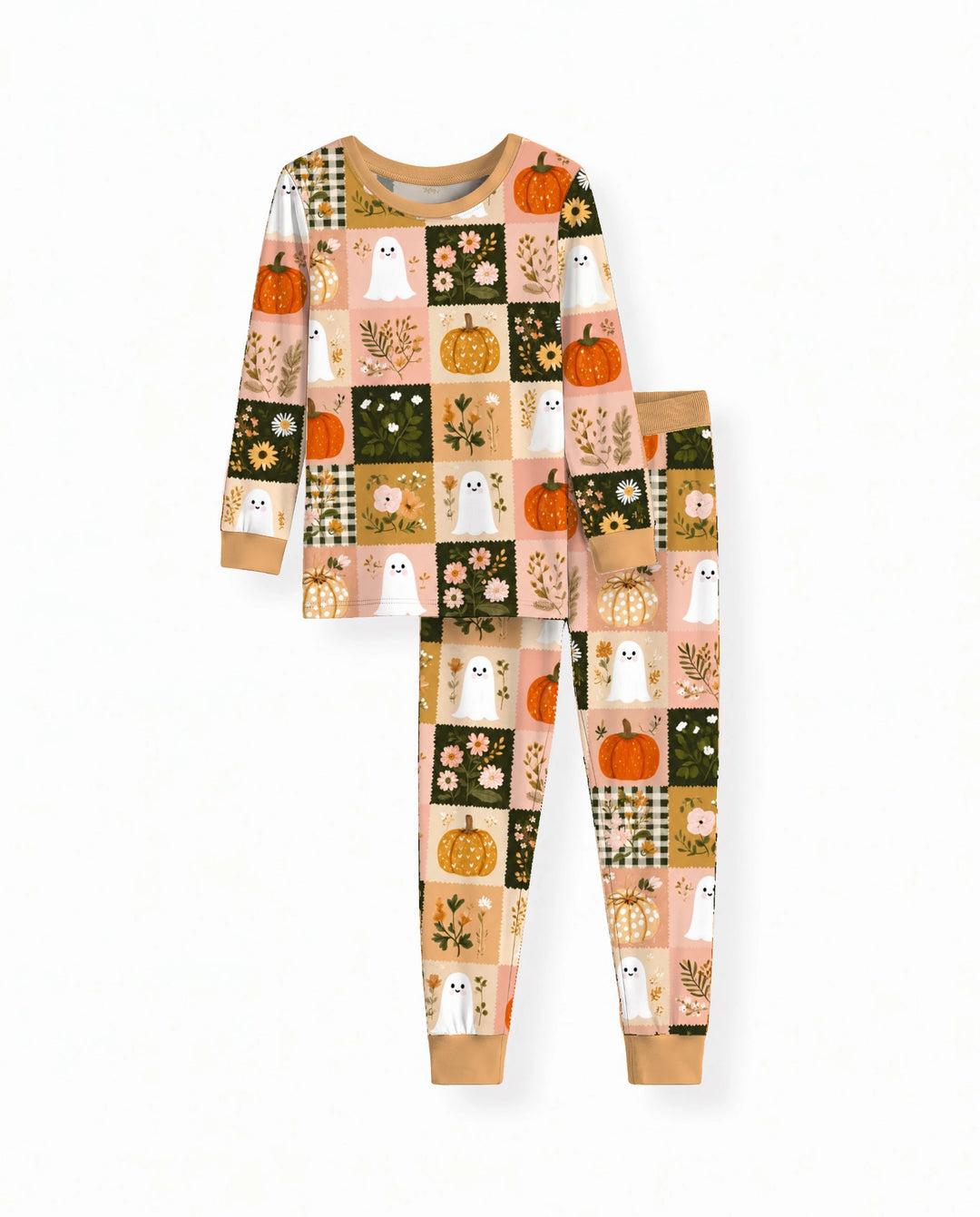 Cottage Ghost Patchwork Bamboo Two Piece Long Sleeve Pajama Set
