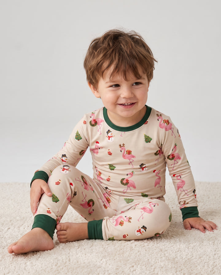 Gingerbread Cozy Flamingo Christmas Cheer Bamboo Two Piece Long Sleeve Pajama Set