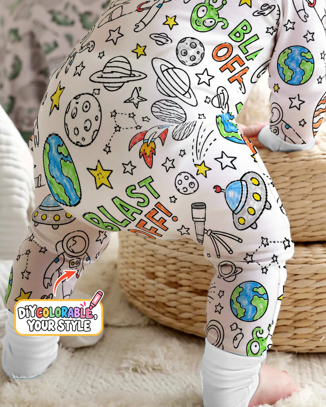 Blast Off Space Adventure Colorable Bamboo Convertible Zippy