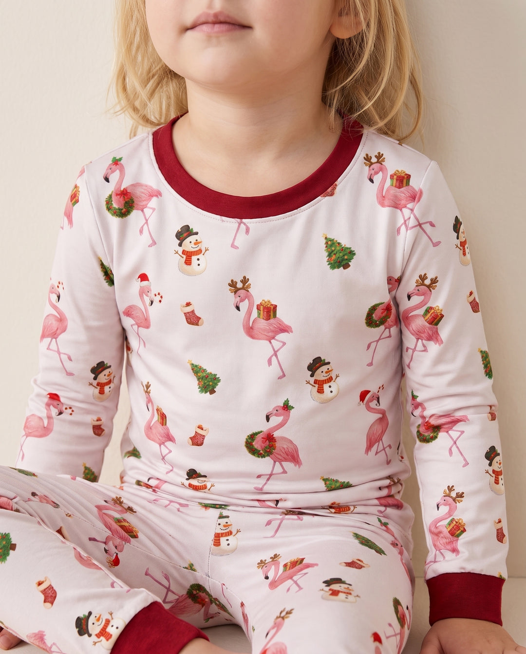 Whimsical Twilight Flamingo Christmas Cheer Bamboo Two Piece Long Sleeve Pajama Set