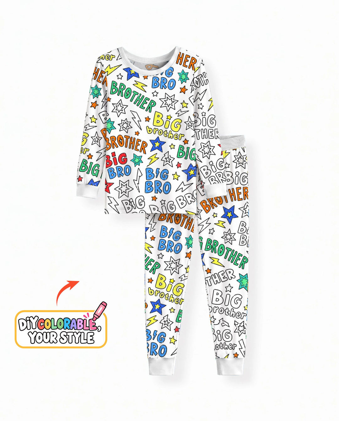 Big Brother Superhero Doodles Colorable Bamboo Two Piece Long Sleeve Pajama Set