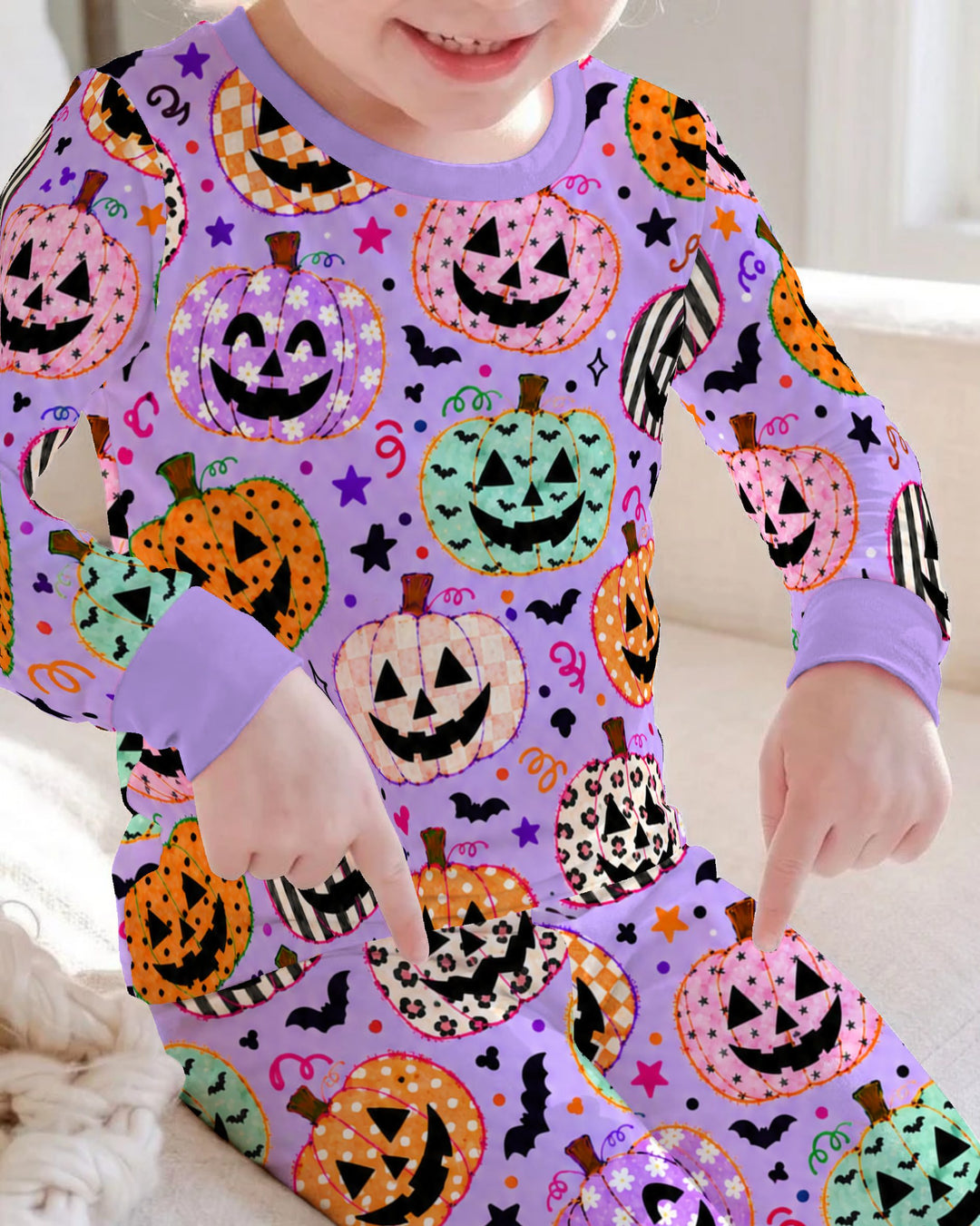 Patchwork Jack O’ Lantern Party Bamboo Two Piece Long Sleeve Pajama Set