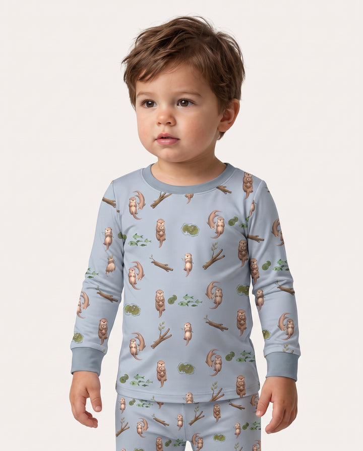 Otter Family River Days Bamboo Two Piece Long Sleeve Pajama Set