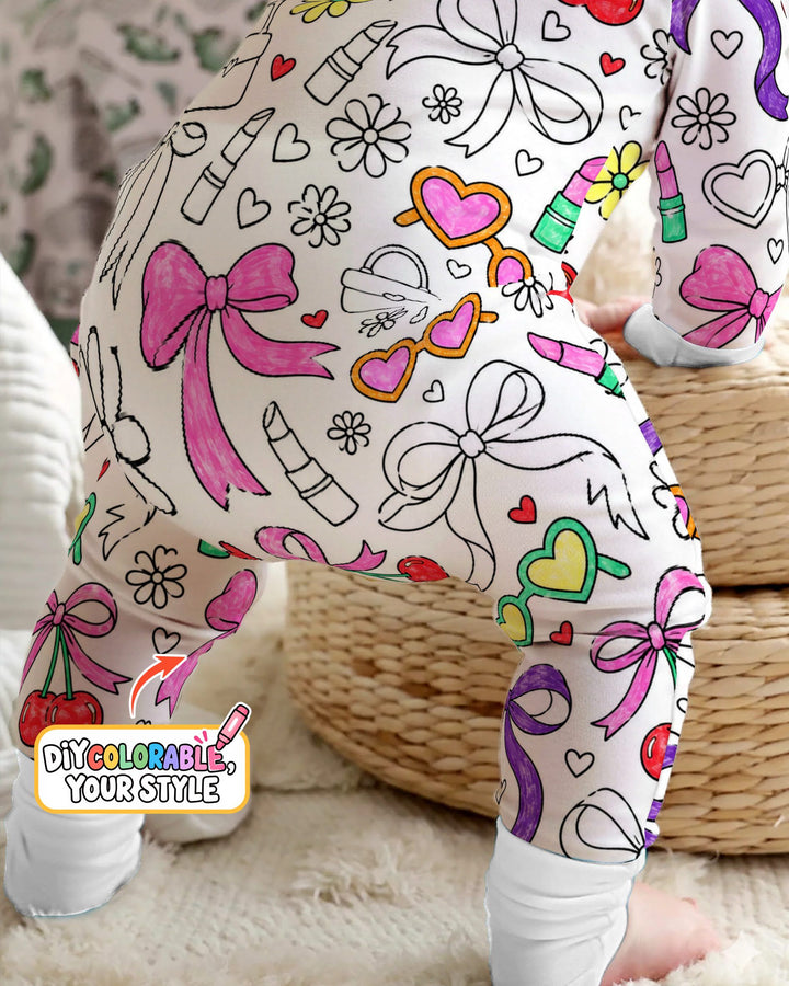 Girly Bows & Cherries Doodles Colorable Bamboo Convertible Zippy