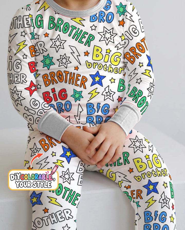 Big Brother Superhero Doodles Colorable Bamboo Two Piece Long Sleeve Pajama Set