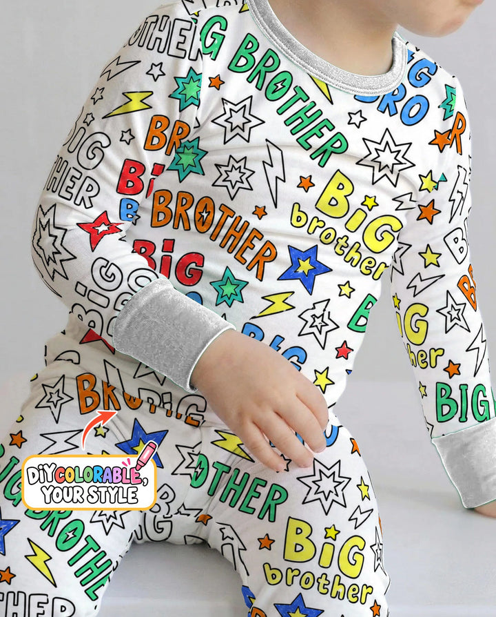 Big Brother Superhero Doodles Colorable Bamboo Two Piece Long Sleeve Pajama Set
