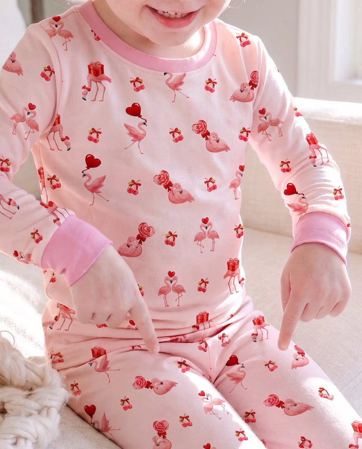 Flamingo Sweethearts Bamboo Two Piece Long Sleeve Pajama Set