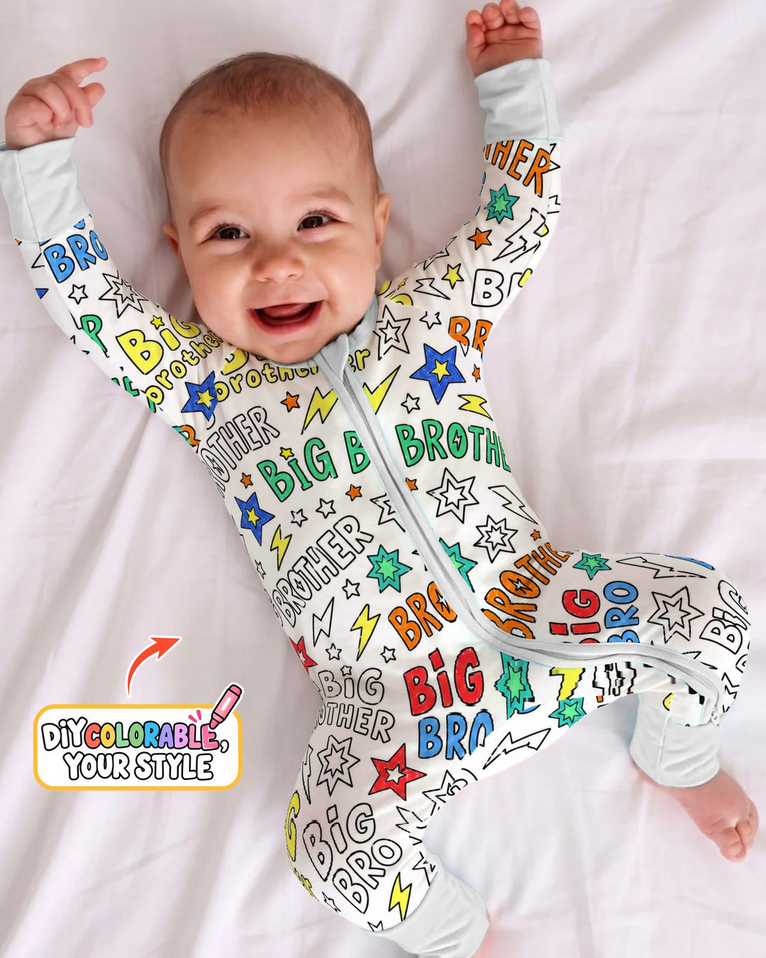 Big Brother Superhero Doodles Colorable Bamboo Convertible Zippy