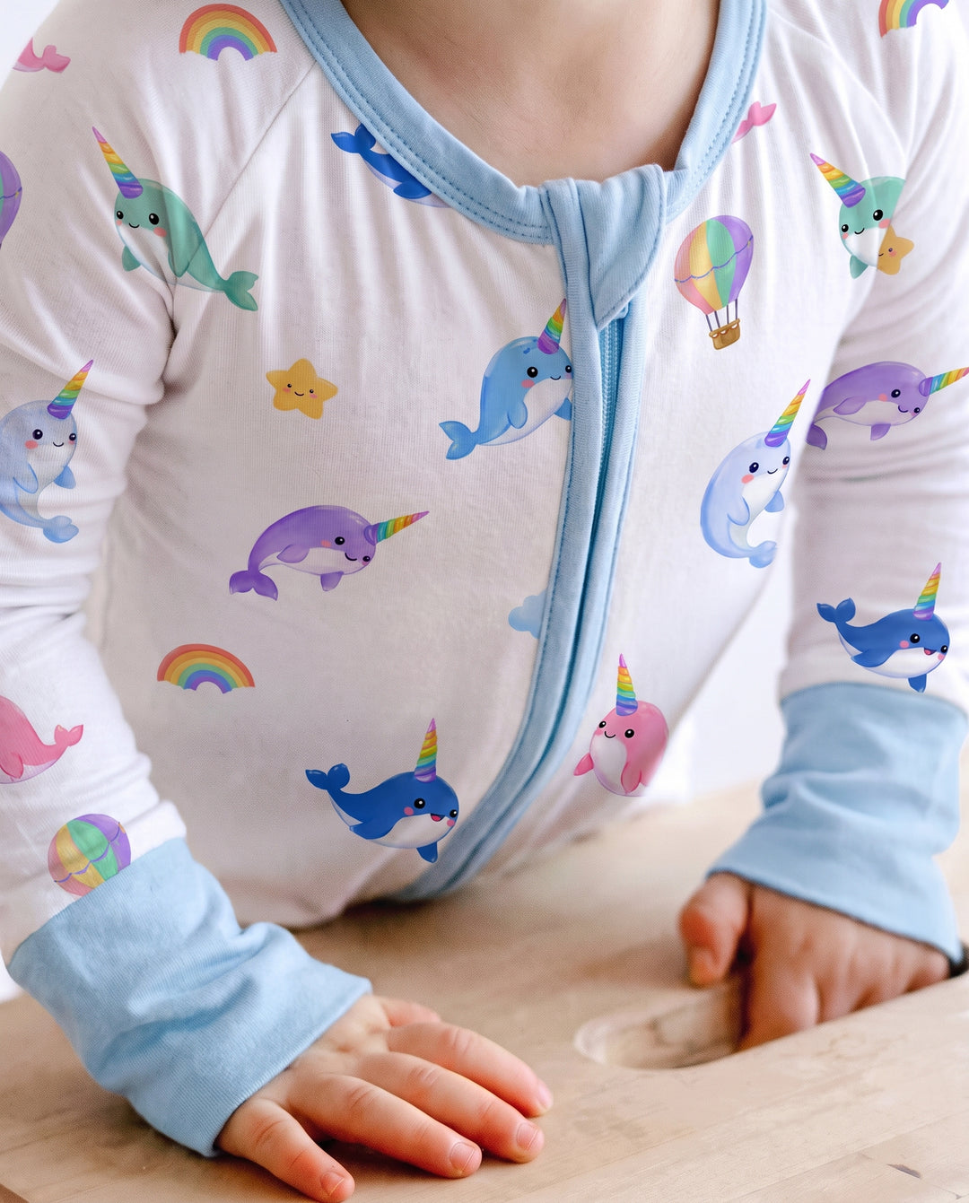 Rainbow Narwhal Dreams Bamboo Convertible Zipper Romper