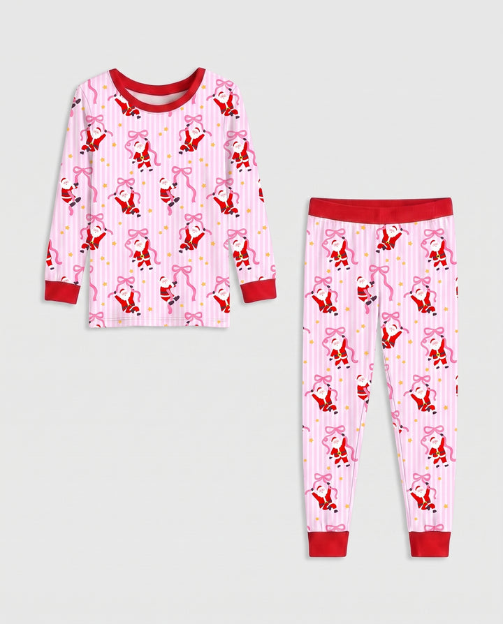 Santa Ribbon Wishes Bamboo Two Piece Long Sleeve Pajama Set