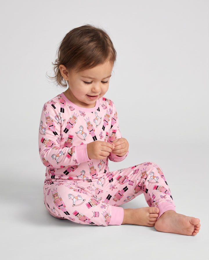 Pink Nutcracker Holiday March Bamboo Two Piece Long Sleeve Pajama Set