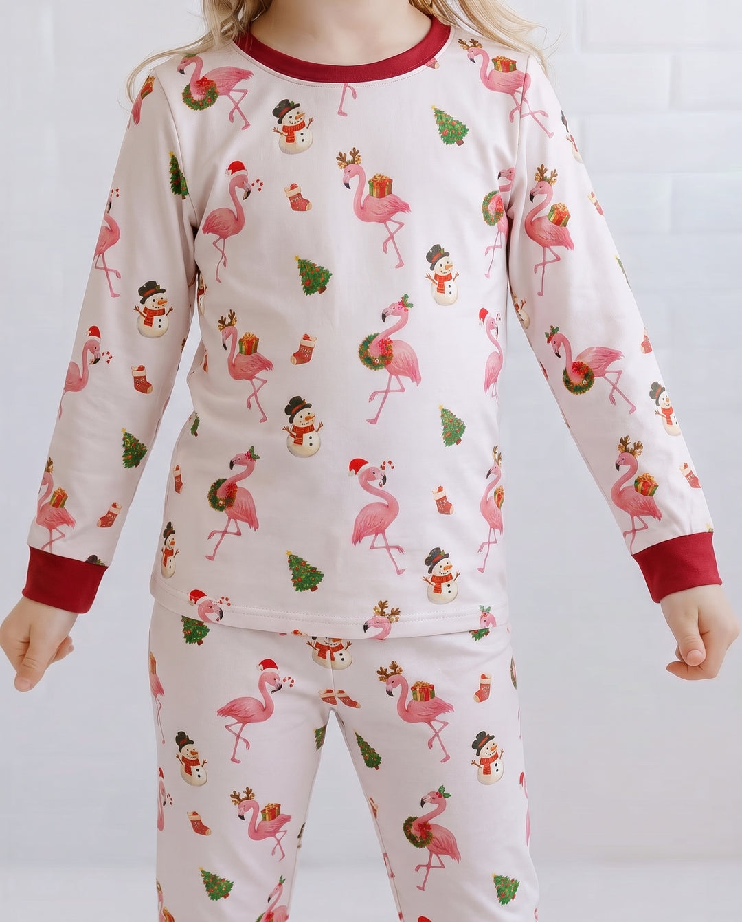 Whimsical Twilight Flamingo Christmas Cheer Bamboo Two Piece Long Sleeve Pajama Set