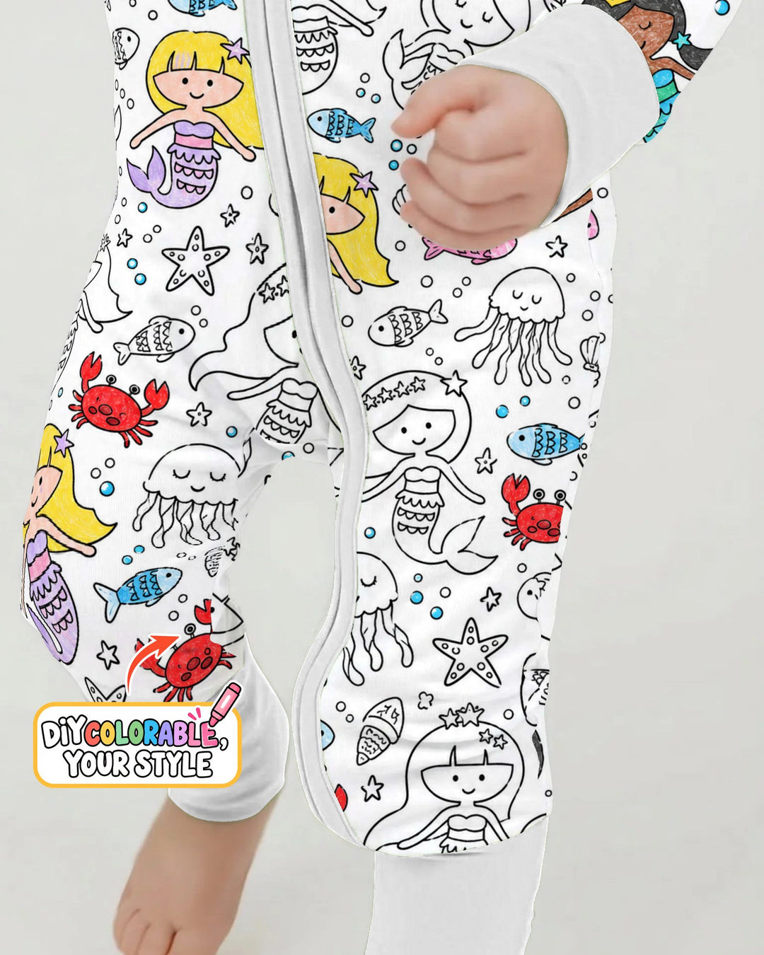 Under the Sea Mermaid Doodles Colorable Bamboo Convertible Zippy
