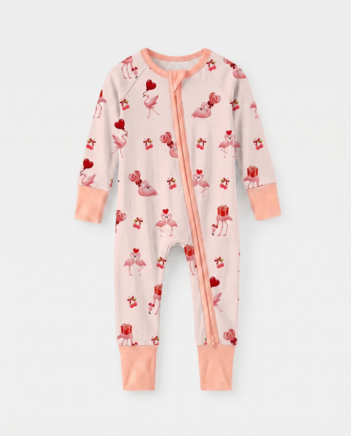 Flamingo Sweethearts Bamboo Convertible Zipper Romper