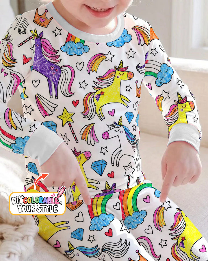 Rainbow Unicorn Magic Doodles Colorable Bamboo Two Piece Long Sleeve Pajama Set