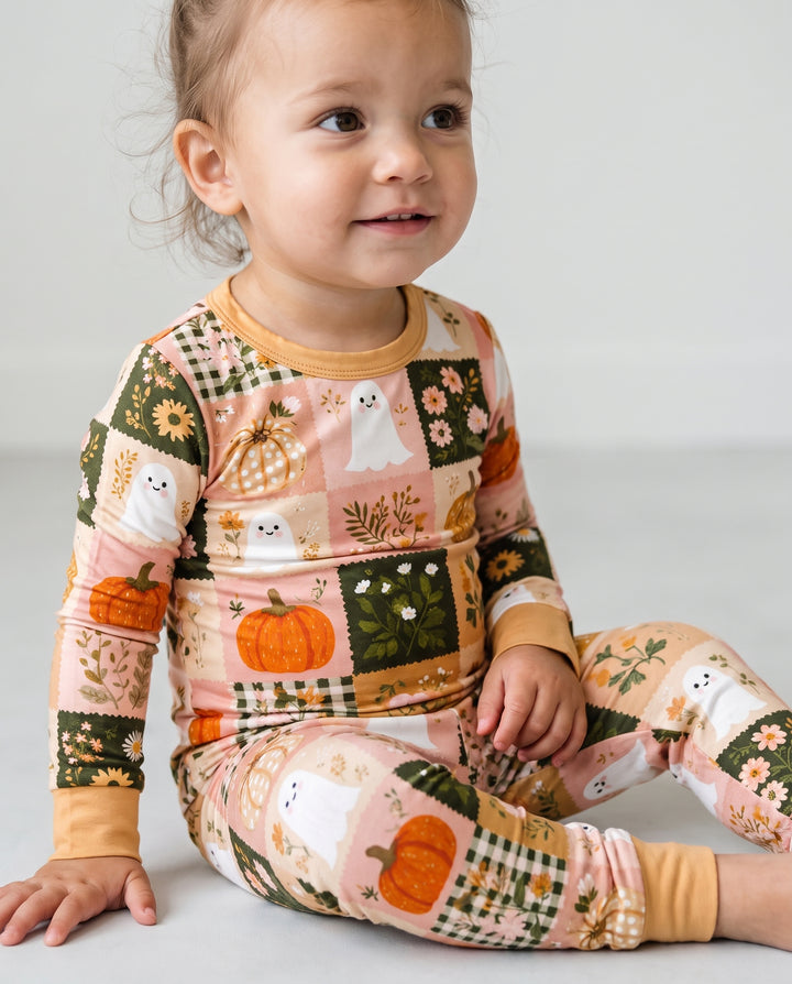 Cottage Ghost Patchwork Bamboo Two Piece Long Sleeve Pajama Set