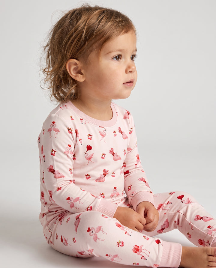 Flamingo Sweethearts Bamboo Two Piece Long Sleeve Pajama Set