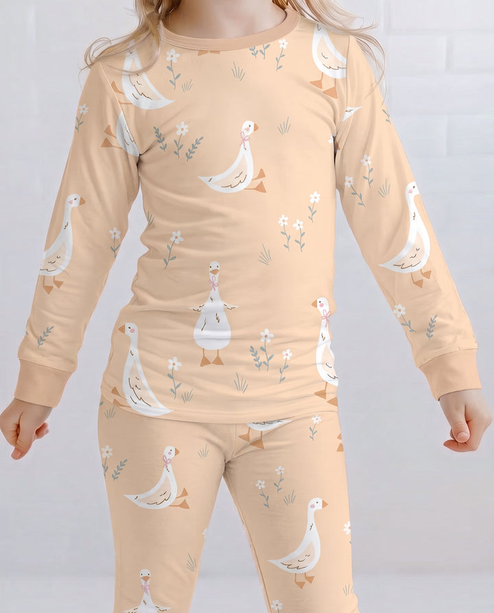 White Goose Garden Bamboo Two Piece Long Sleeve Pajama Set