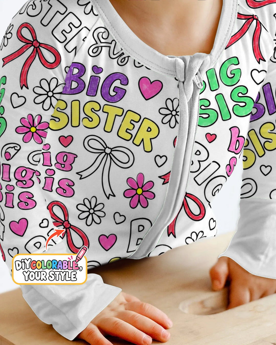 Big Sister Bows & Flowers Colorable Bamboo Convertible Zippy