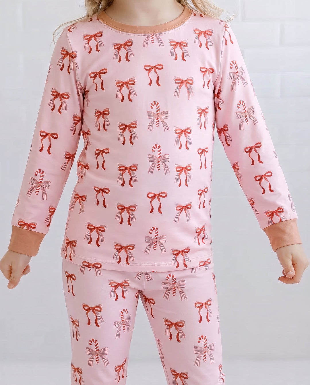 Candy Cane Bow Delight Bamboo Two Piece Long Sleeve Pajama Set