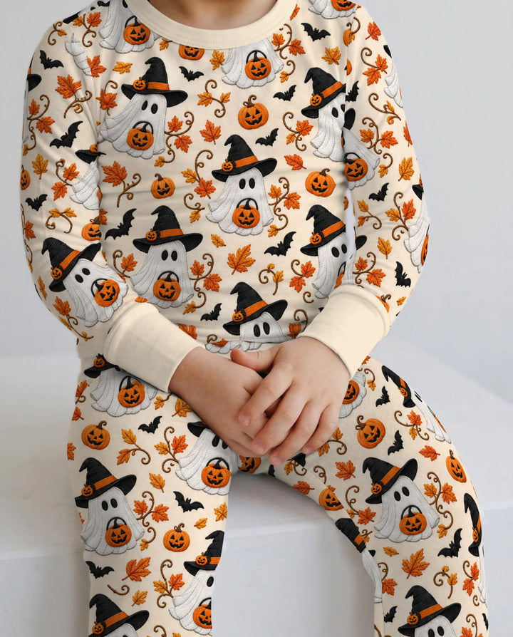 Witchy Ghost Pumpkin Autumn Bamboo Two Piece Long Sleeve Pajama Set