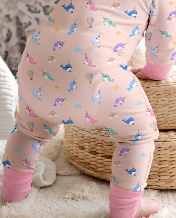 Blush Petal Narwhal Dreams Bamboo Convertible Zipper Romper