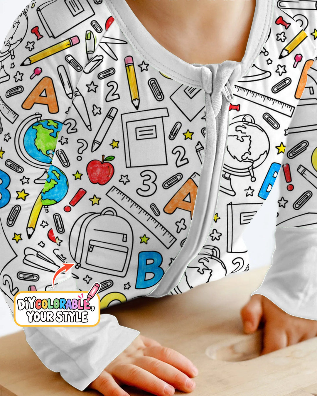 Back to School Doodle Supplies Colorable Bamboo Convertible Zippy